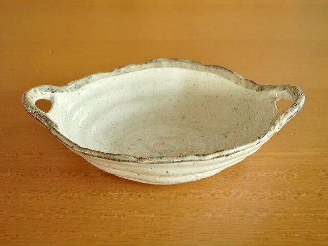 | 白唐津粗陶系列 | 美濃燒 25.5cm 雙耳橢圓盤