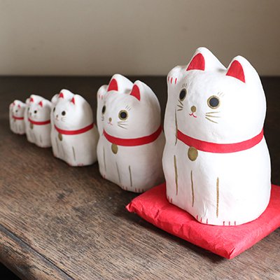 ｜一千乃｜手工和紙俄羅斯娃娃招財貓 -白貓